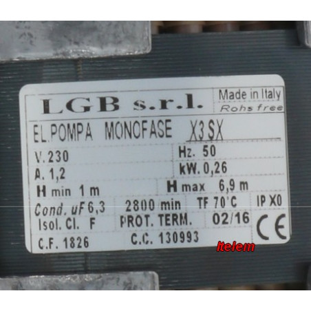 Pompe de cyclage LGB X3SX lave-vaisselle Elettrobar 130993