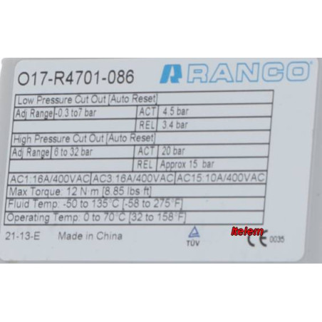 Pressostat O17-R4701-086 armoire réfrigérée