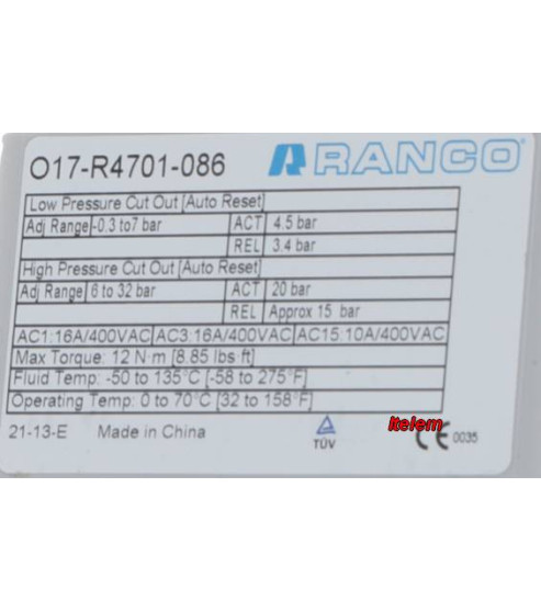 Pressostat O17-R4701-086 armoire réfrigérée