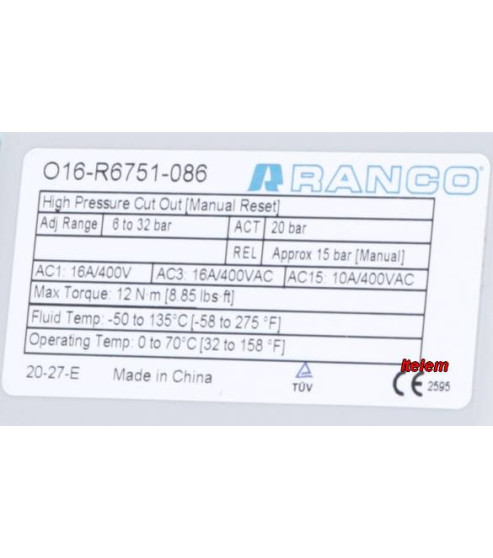 Pressostat O16-R6751-086 armoire réfrigérée