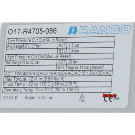 Pressostat O17-R4705-086 armoire réfrigérée