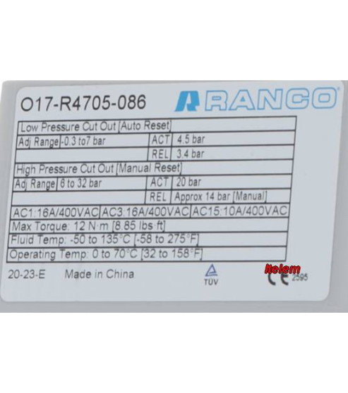 Pressostat O17-R4705-086 armoire réfrigérée
