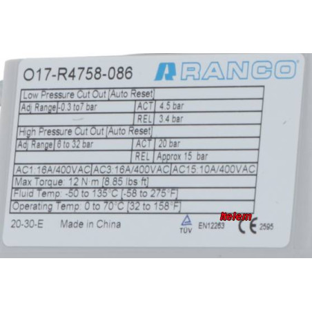 Pressostat O17-R4758-086 armoire réfrigérée