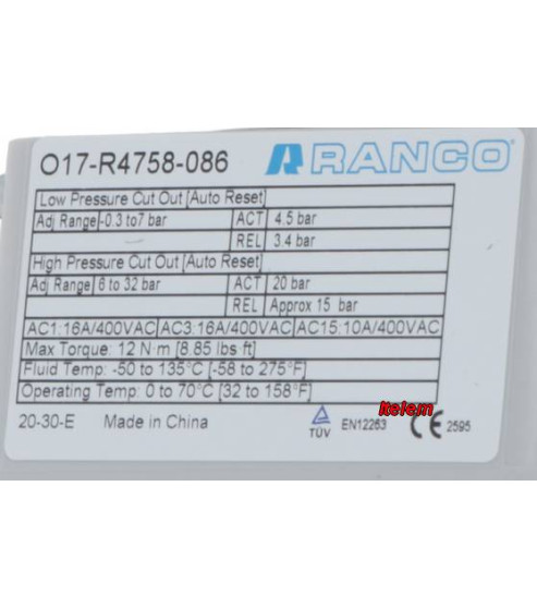 Pressostat O17-R4758-086 armoire réfrigérée