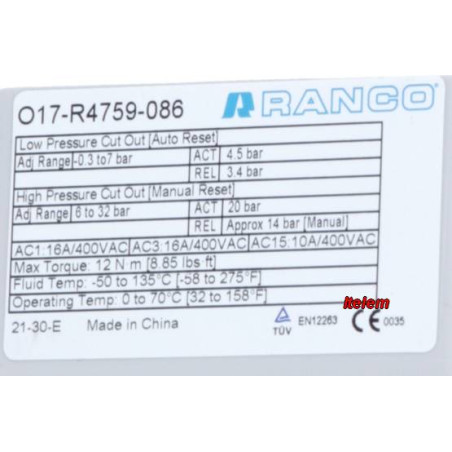 Pressostat O17-R4759-086 armoire réfrigérée