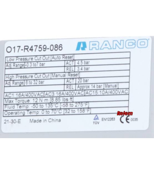 Pressostat O17-R4759-086 armoire réfrigérée