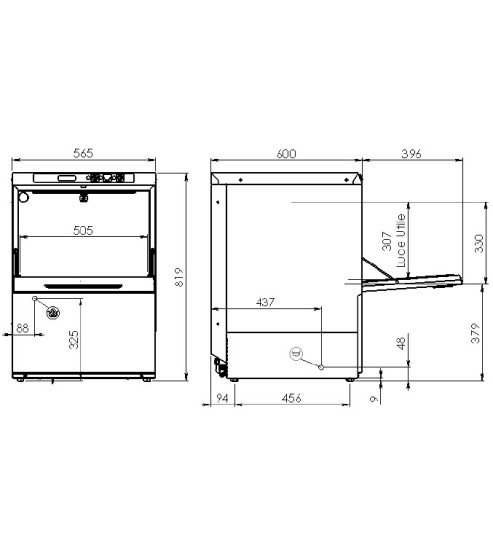 Dimensions du lave-vaisselle professionnel Elframo BE50 570 x 820 x 598 mm