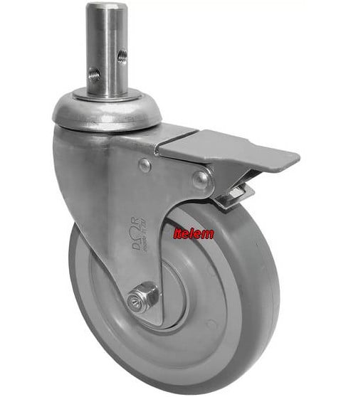 Roulette pivotante à goujon avec frein chariot de distribution Bourgeat Tournus