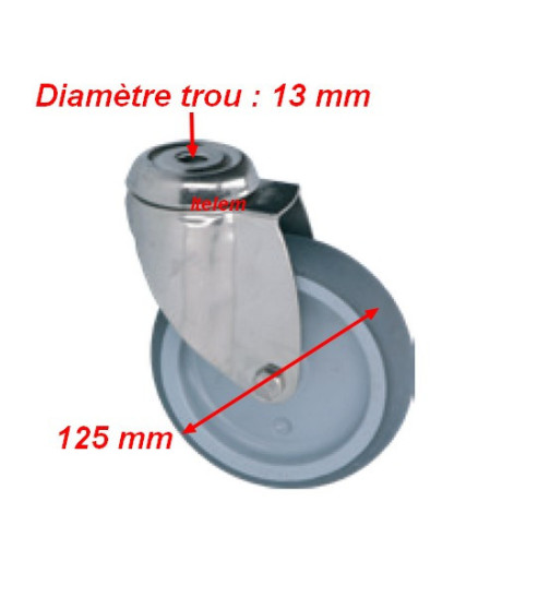 Roulette pivotante pour chariot de plateaux, chariot de distribution diamètre trou 13 mm 983080