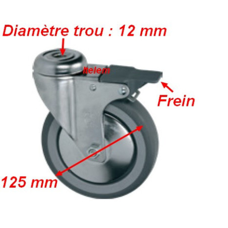 Roulette pivotante avec frein chariot de transport chariot de plateaux Diamètre trou 12 mm 0S1428