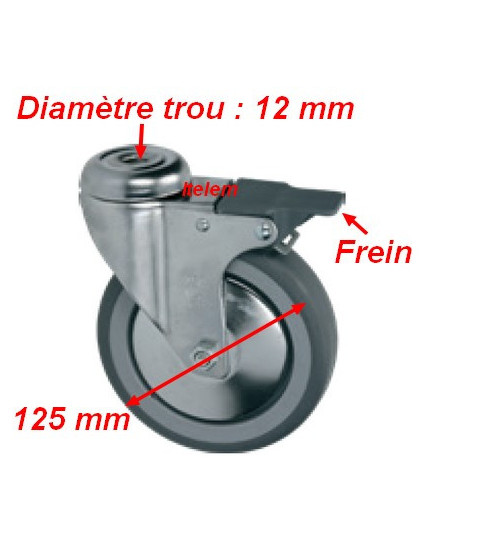 Roulette pivotante avec frein chariot de transport chariot de plateaux Diamètre trou 12 mm 0S1428