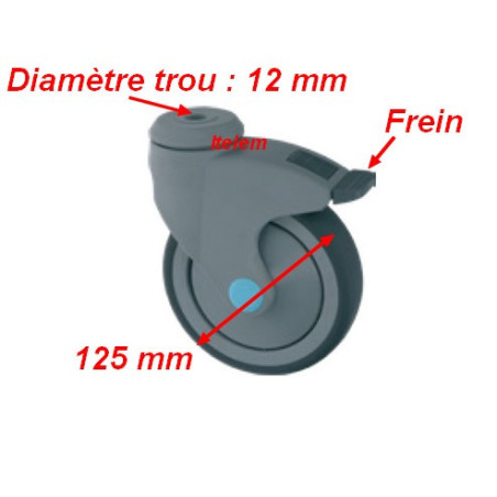 Roulette pivotante avec frein étuve et armoire réfrigérée mobiles diamètre trou 12 mm