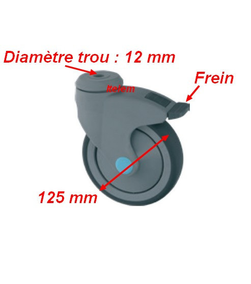Roulette pivotante avec frein étuve et armoire réfrigérée mobiles diamètre trou 12 mm